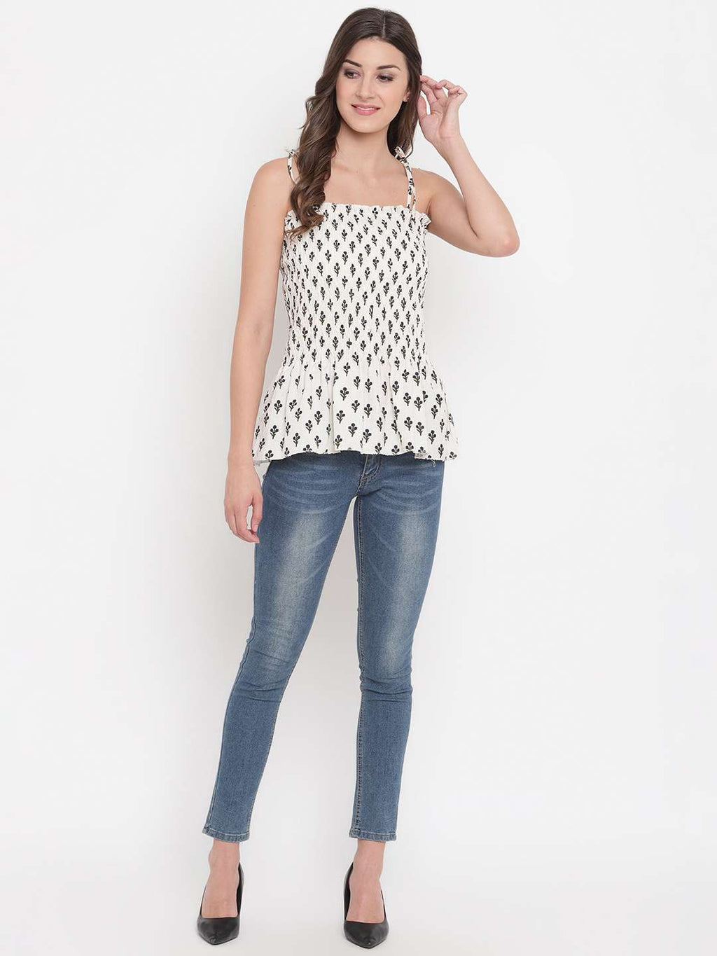 Women's Rayon Printed Casual Summer Style Tie Shoulder Straps Free Size Tank Top ( Multi14)