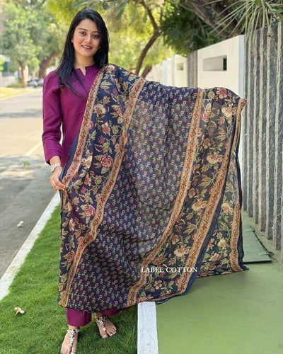 Women's Cotton Solid Straight Kurti With Pant and Dupatta Set - Alternative view