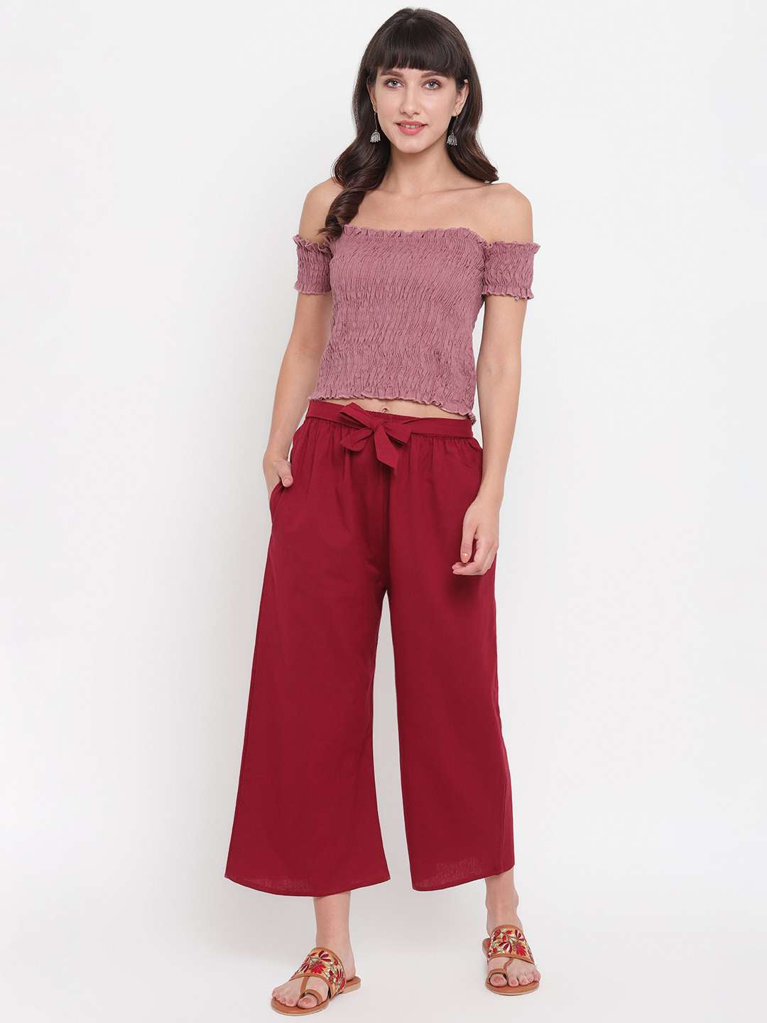 Women's Rayon Solid Off-Shoulder Smocked Crop Top Short Sleeve Casual Styles Tank Top (FREE SIZE) Multi29