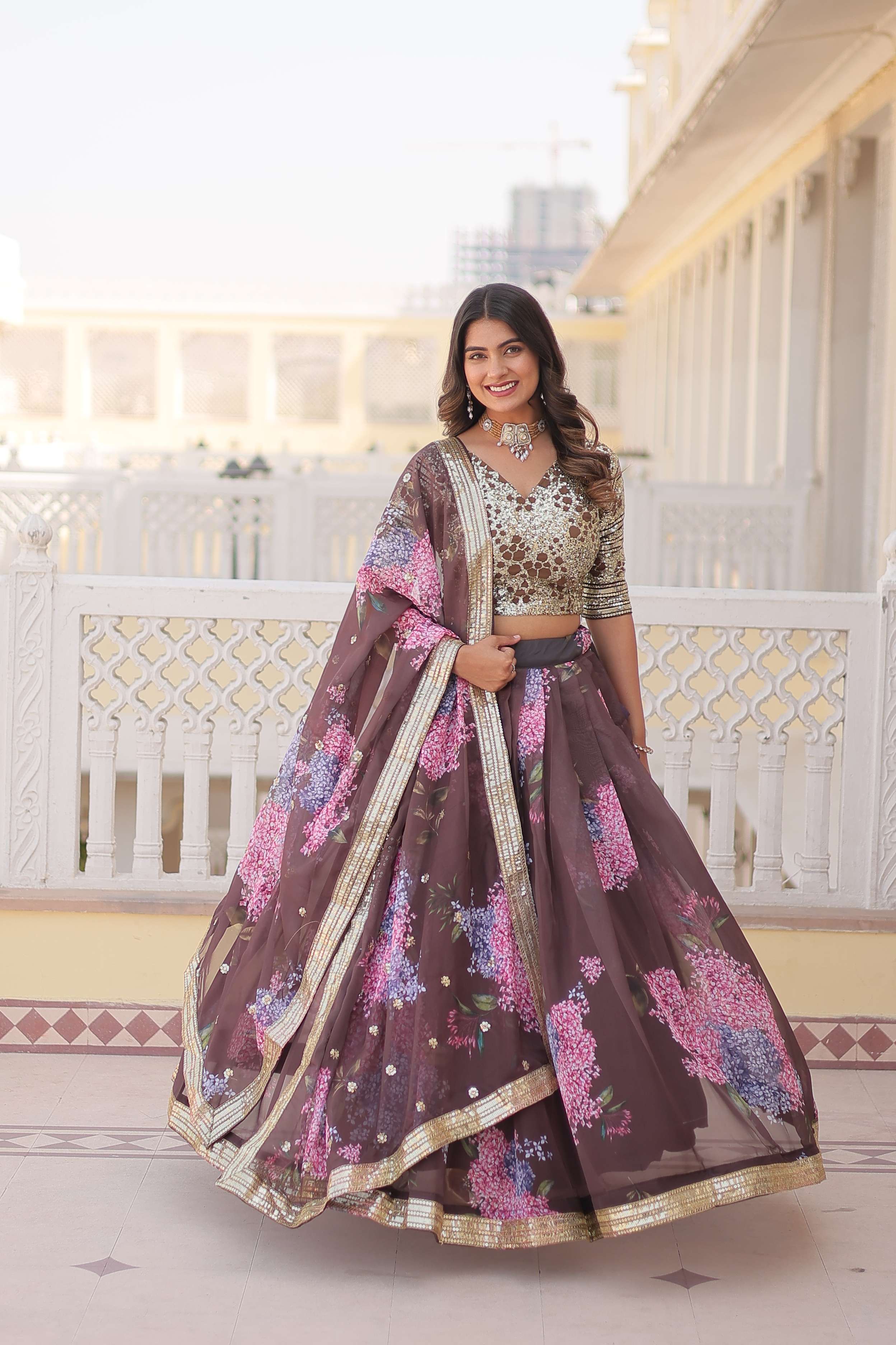 Digital Printed Russian Silk Lehenga Choli with Sequins Dupatta ?
