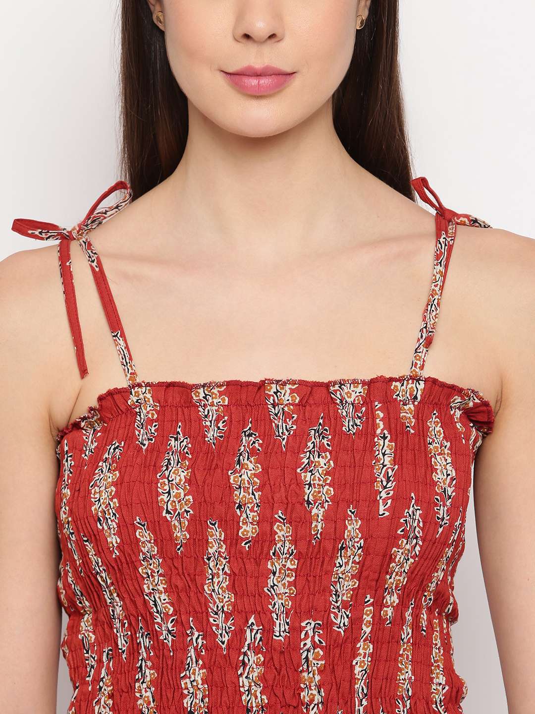 Women's Rayon Printed Casual Summer Style Tie Shoulder Straps Free Size Tank Top ( Multi17)