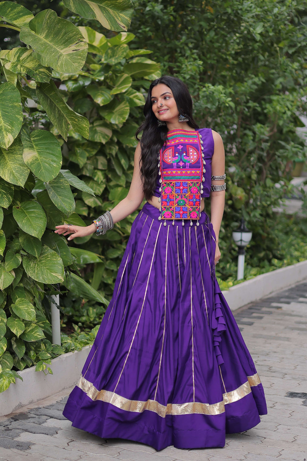 Roman Fabric Mirror & Gota-Patti Navratri Lehenga Choli Set