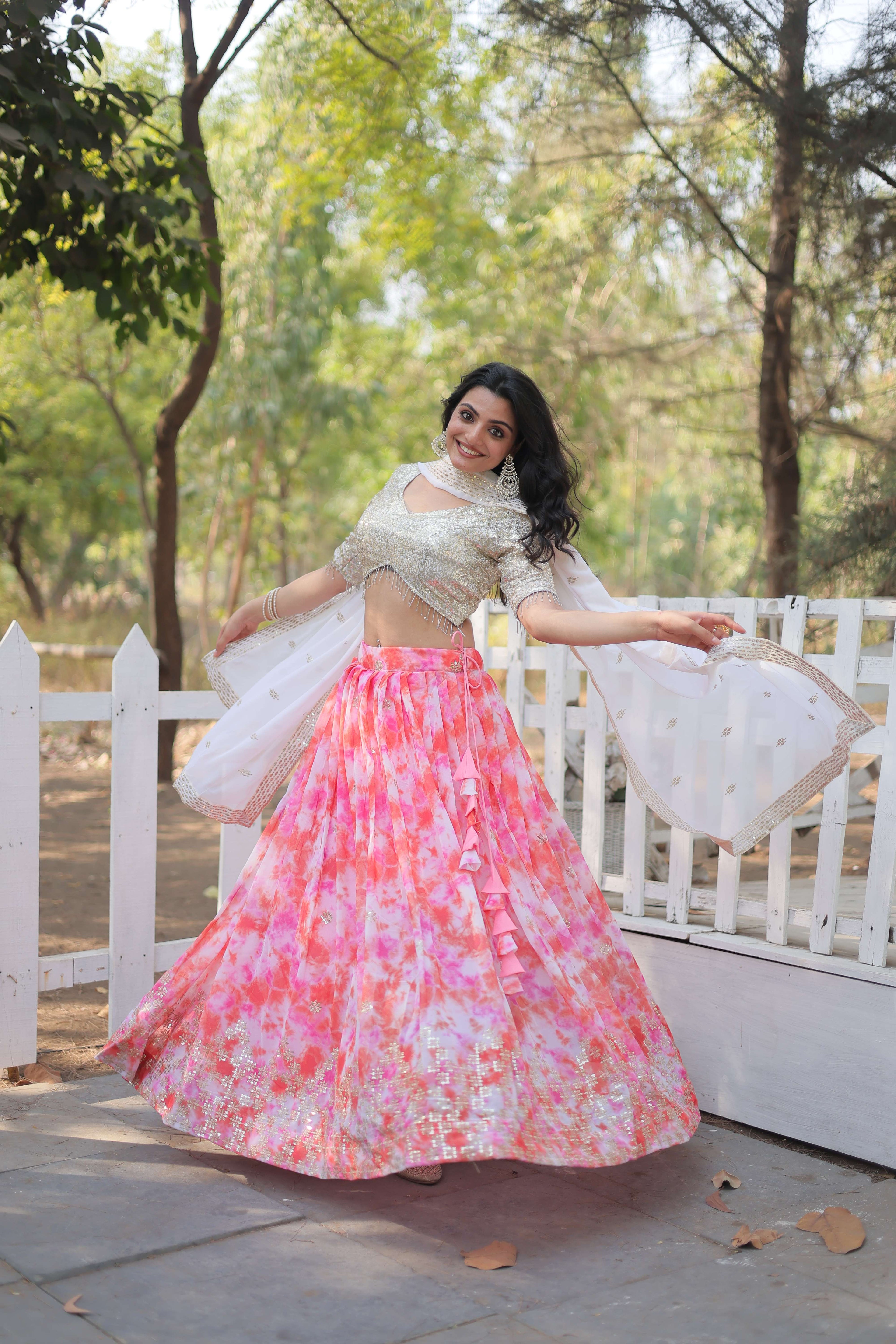 Digital Printed Georgette Lehenga Choli with Sequins Dupatta ?