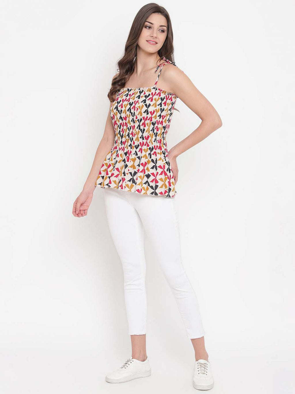 Women's Rayon Printed Casual Summer Style Tie Shoulder Straps Free Size Tank Top ( Multi12)