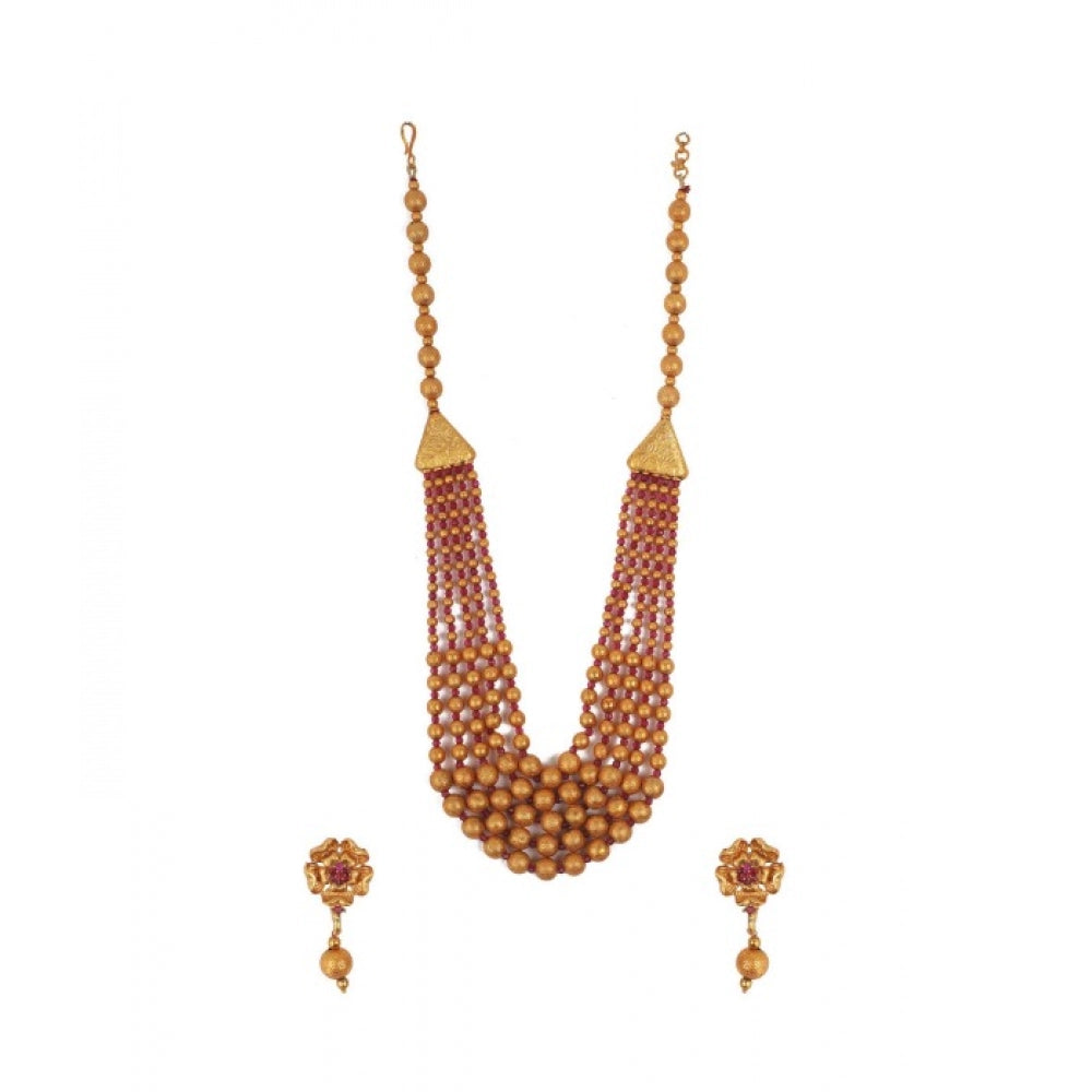 ethnic five layer brass mala with crystal for women and girls