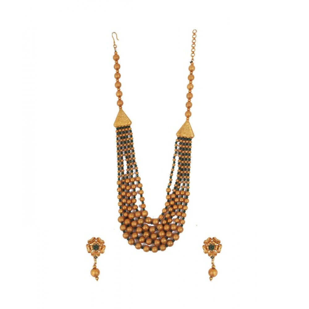 ethnic five layer brass mala with crystal for women and girls