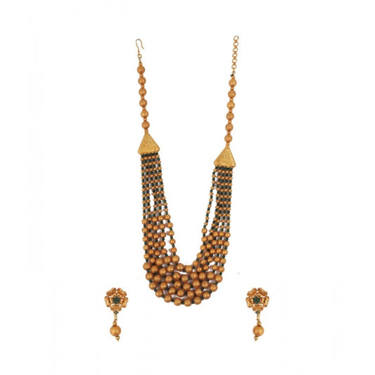 Ethnic Five Layer Brass Mala With Crystal For Women And Girls