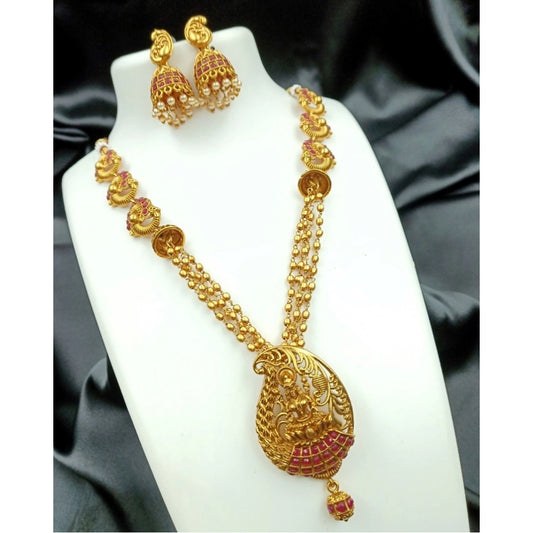 Gold Plated Necklace and Earrings Set with Antique Finish
