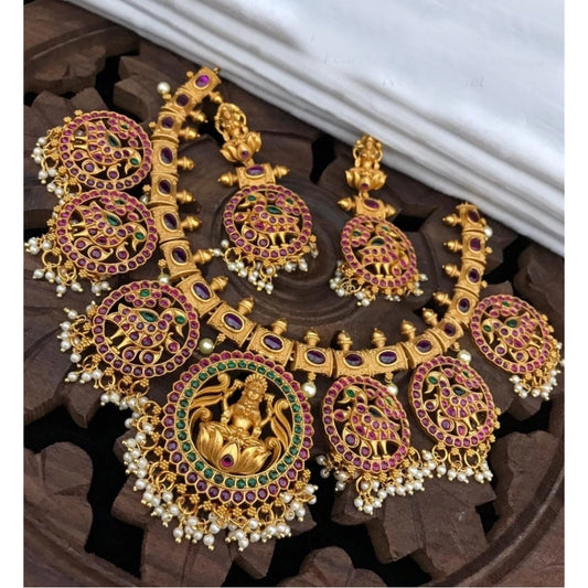 Goddess Glamour Gold Plated Temple Necklace and Jhumka Set