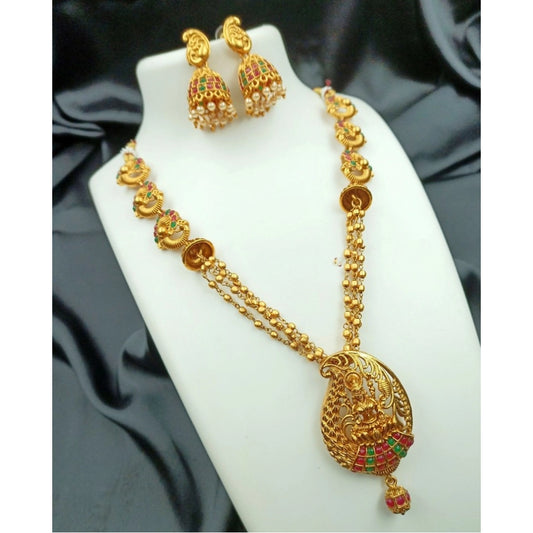 Traditional Temple Necklace and Earrings Set in Gold