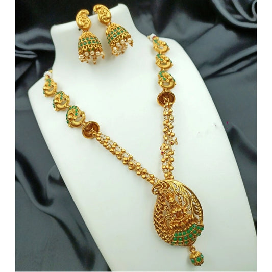 Traditional Temple Necklace and Earrings Set in Gold