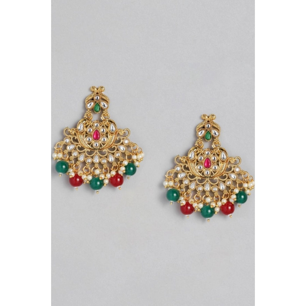 rose gold plated alloy kundan earrings &amp; mangtikka