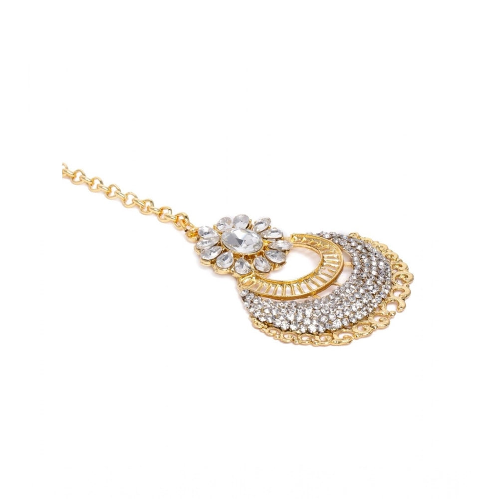 rose gold plated alloy kundan earrings &amp; mangtikka