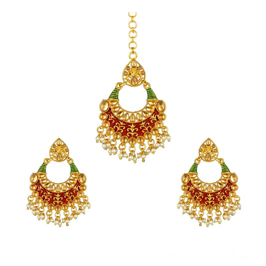 Rose Gold Plated Alloy Kundan Earrings &amp; Mangtikka