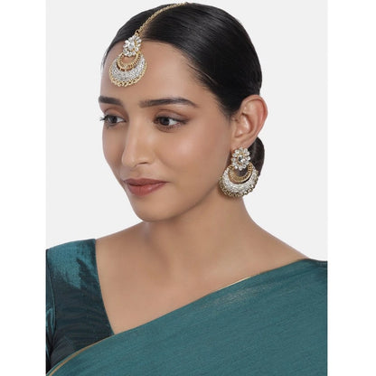 Rose Gold Plated Alloy Kundan Earrings &amp; Mangtikka