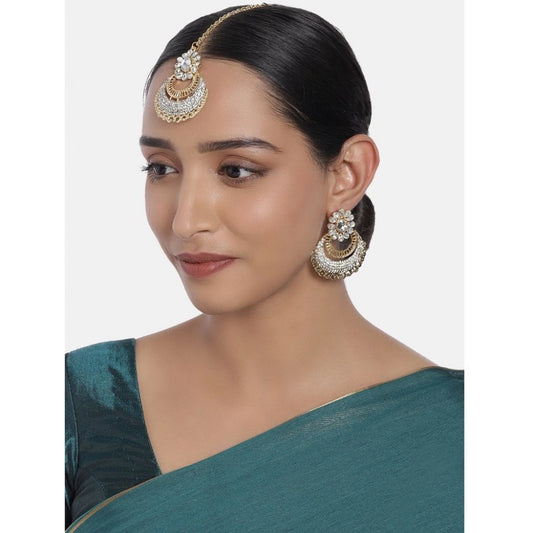 Rose Gold Plated Alloy Kundan Earrings &amp; Mangtikka