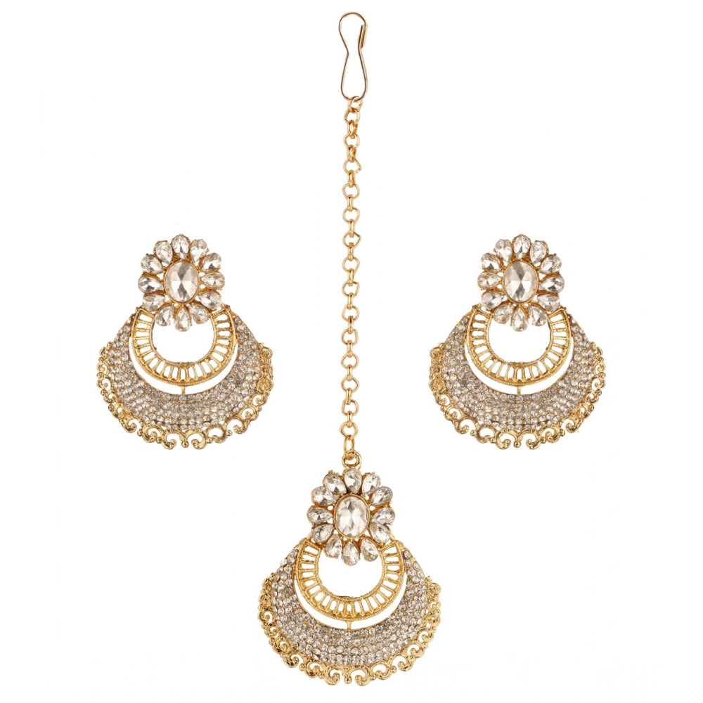 rose gold plated alloy kundan earrings &amp; mangtikka