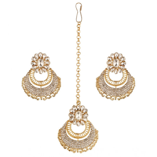 Rose Gold Plated Alloy Kundan Earrings &amp; Mangtikka