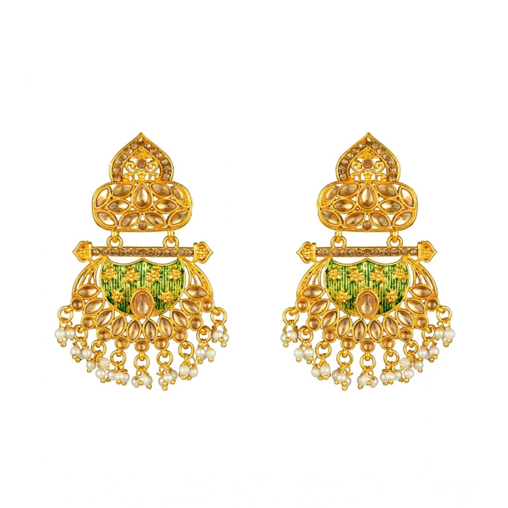 rose gold plated alloy kundan earrings &amp; mangtikka