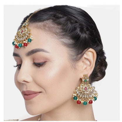 Rose Gold Plated Alloy Kundan Earrings &amp; Mangtikka