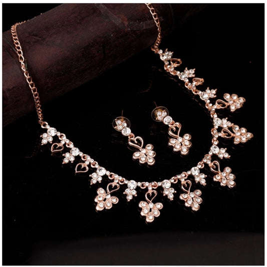 Rose Gold Plated Brass Necklace &amp; Earings Set