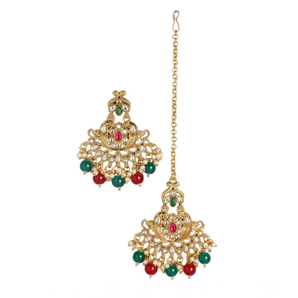 rose gold plated alloy kundan earrings &amp; mangtikka