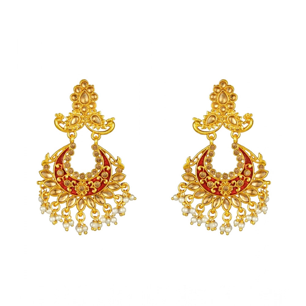 rose gold plated alloy kundan earrings &amp; mangtikka
