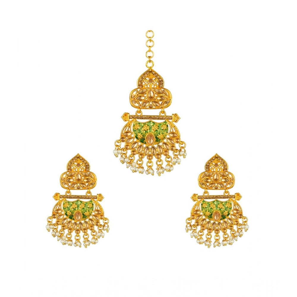 rose gold plated alloy kundan earrings &amp; mangtikka