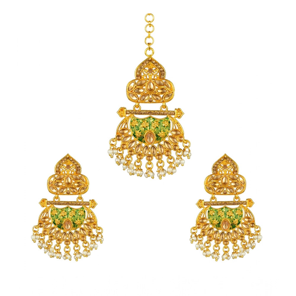 rose gold plated alloy kundan earrings &amp; mangtikka