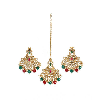Rose Gold Plated Alloy Kundan Earrings &amp; Mangtikka