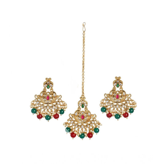 Rose Gold Plated Alloy Kundan Earrings &amp; Mangtikka