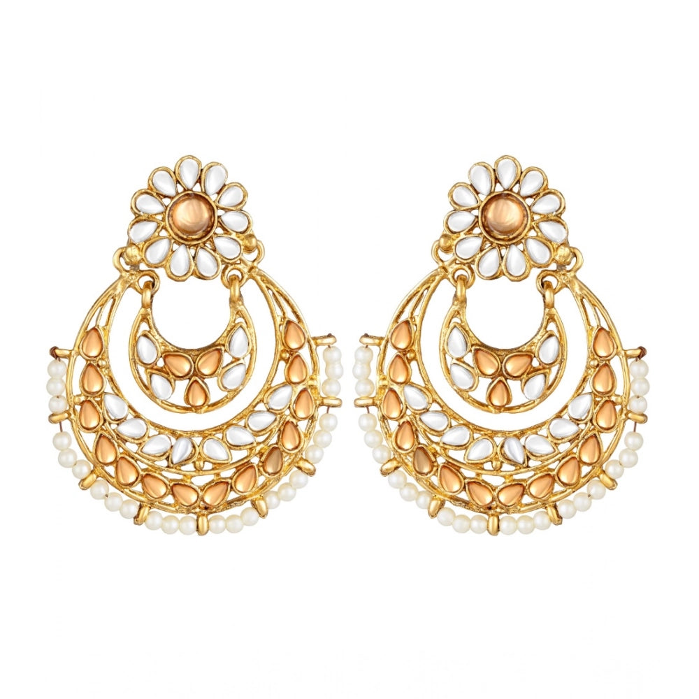 rose gold plated alloy kundan earrings &amp; mangtikka