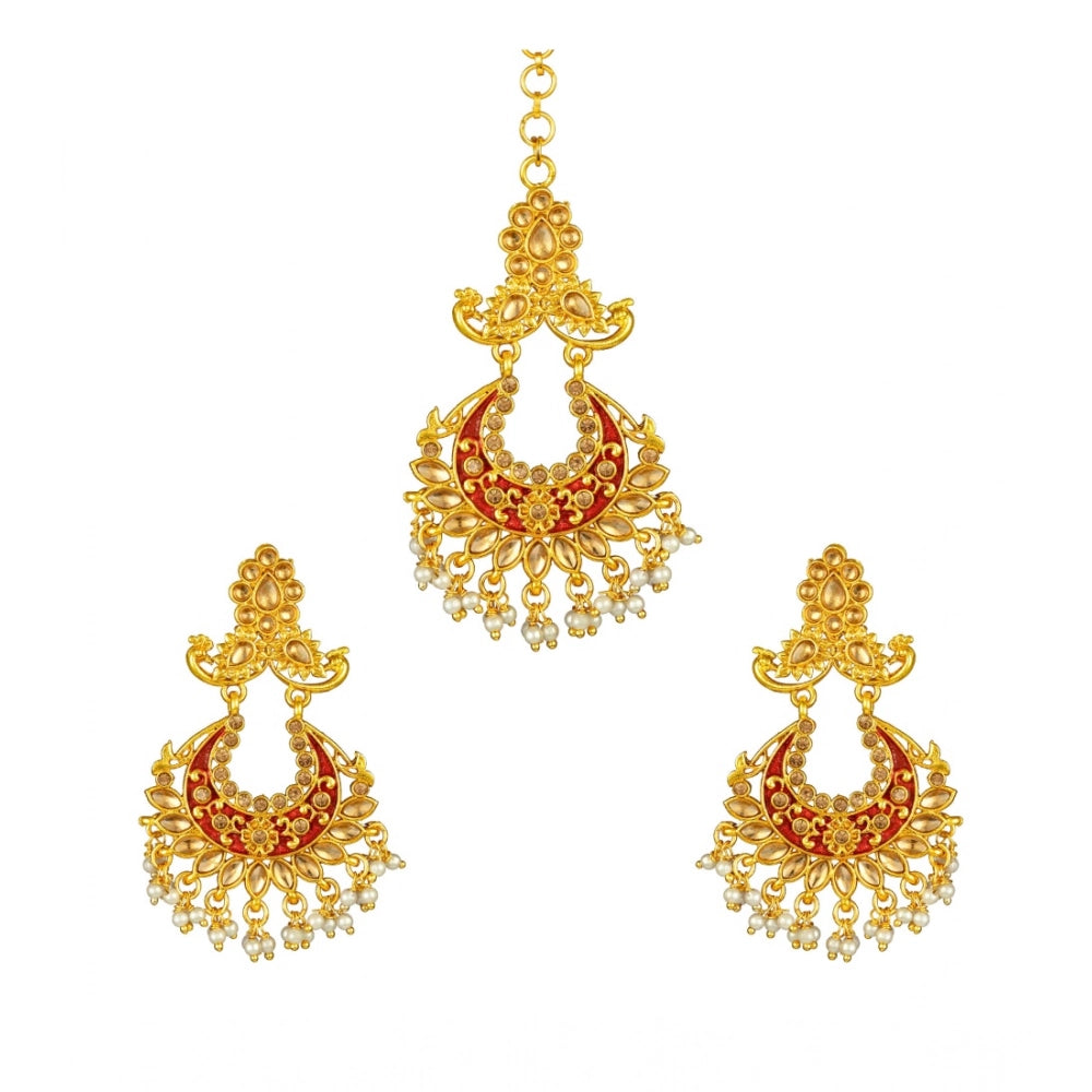 rose gold plated alloy kundan earrings &amp; mangtikka