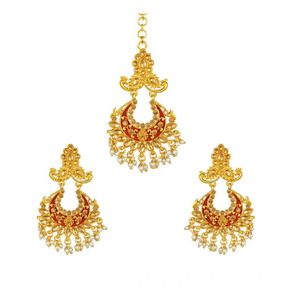 Rose Gold Plated Alloy Kundan Earrings &amp; Mangtikka