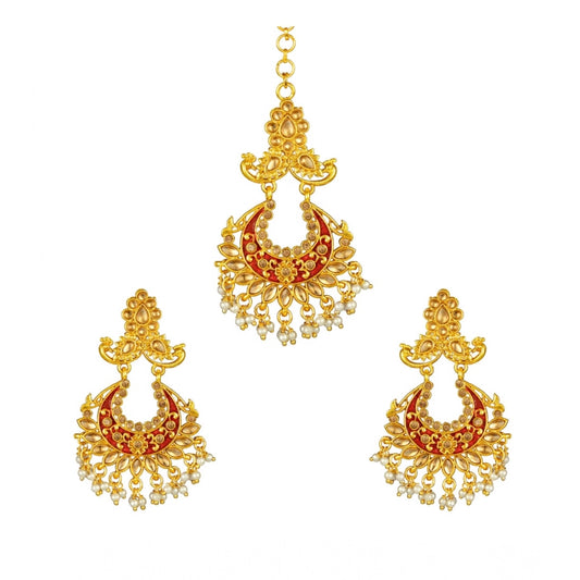 Rose Gold Plated Alloy Kundan Earrings &amp; Mangtikka