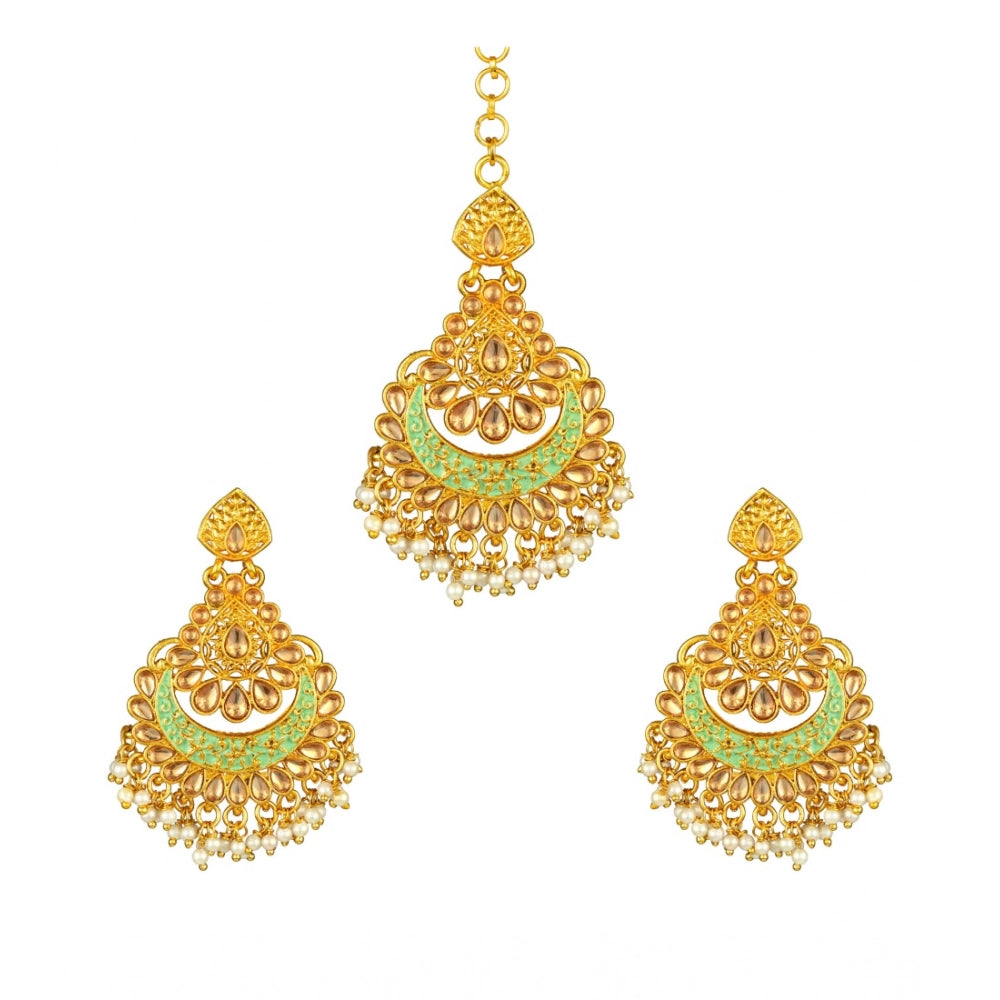 rose gold plated alloy kundan earrings &amp; mangtikka