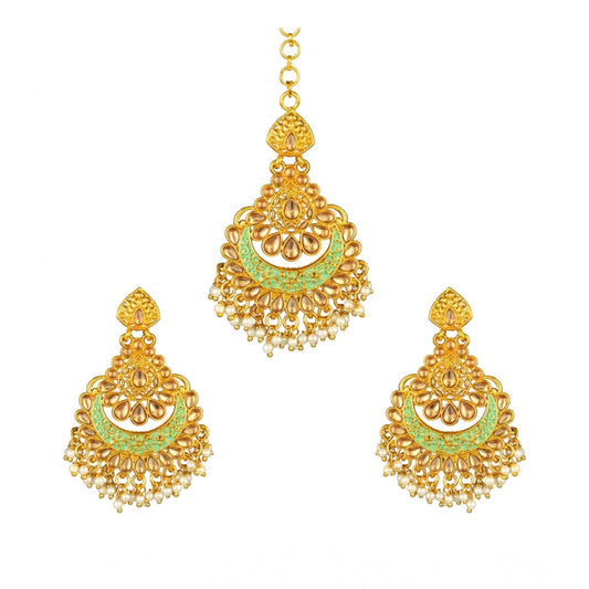 Rose Gold Plated Alloy Kundan Earrings &amp; Mangtikka