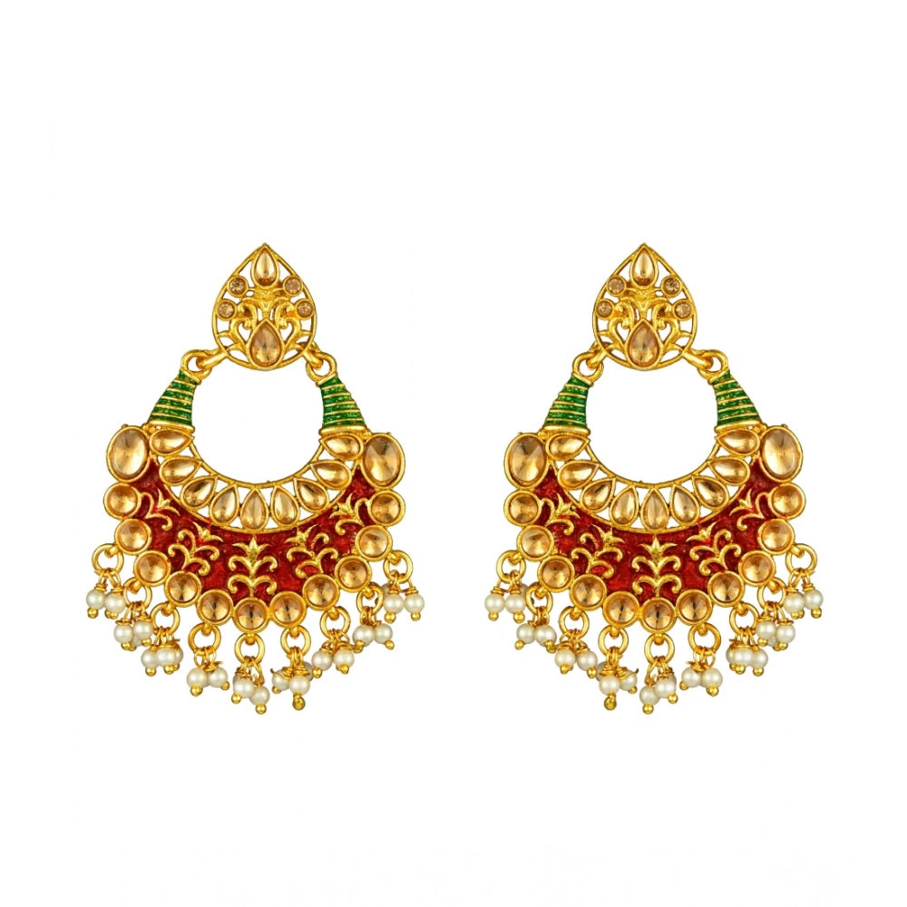rose gold plated alloy kundan earrings &amp; mangtikka
