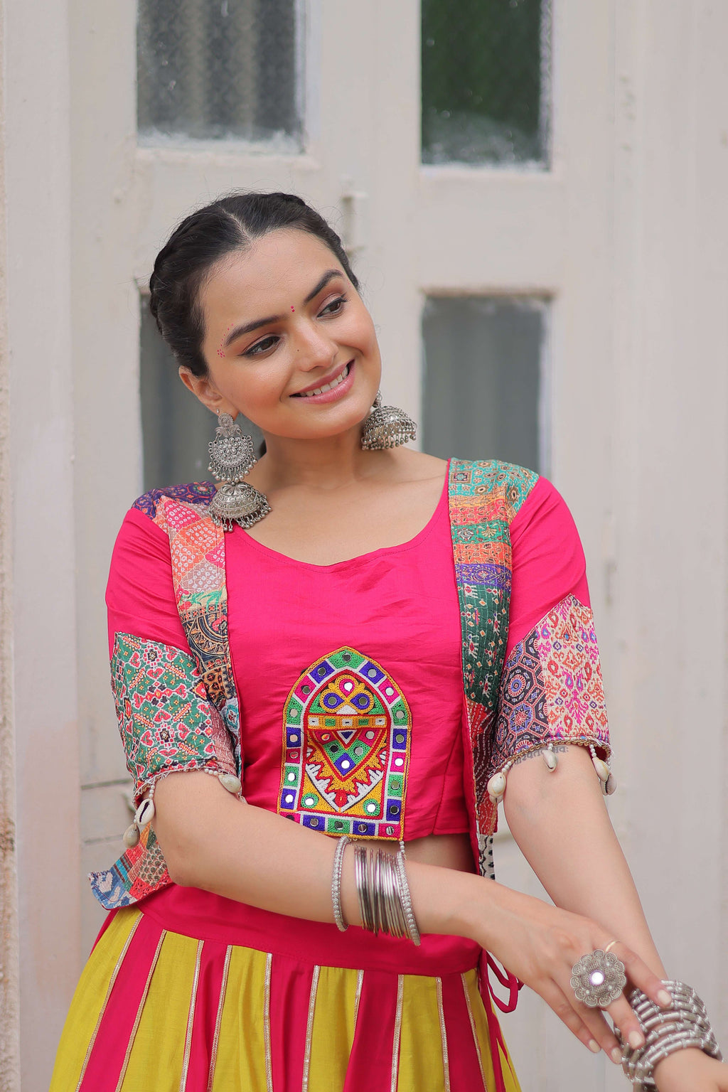 Roman Fabric Maslin Crochet Navratri Lehenga Choli Set