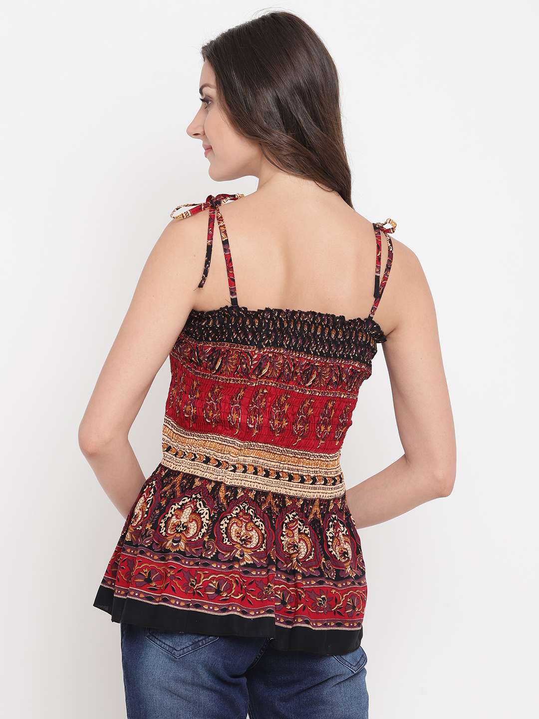 Women's Rayon Printed Casual Summer Style Tie Shoulder Straps Free Size Tank Top ( Multi6)