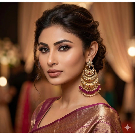 Zinc Alloy Gold Plated Chandbali Earrings