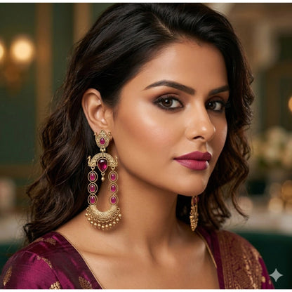 Zinc Alloy Gold Plated Chandbali Earrings