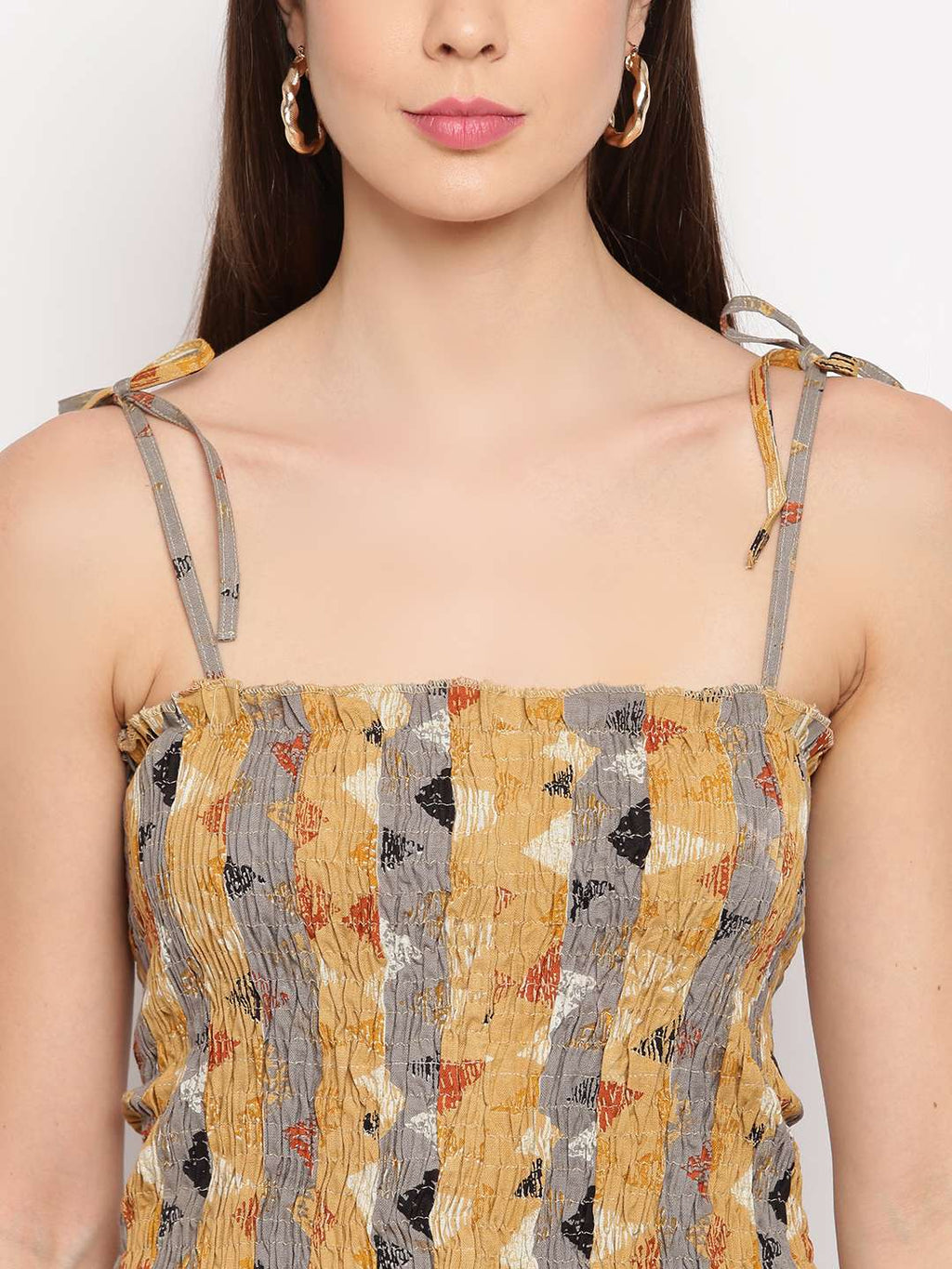 Women's Rayon Printed Casual Summer Style Tie Shoulder Straps Free Size Tank Top ( Multi21)