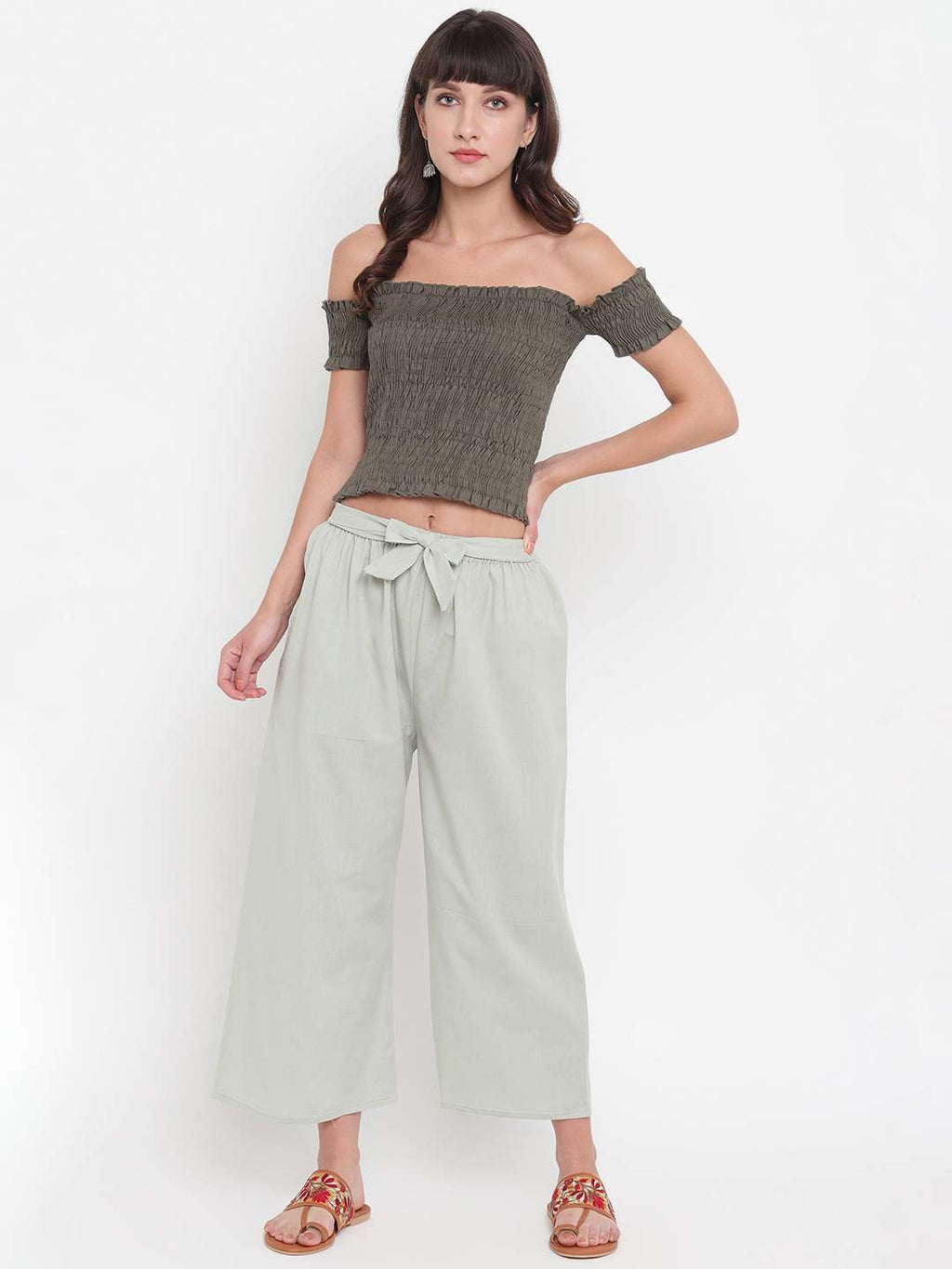 Women's Rayon Solid Off-Shoulder Smocked Crop Top Short Sleeve Casual Styles Tank Top (FREE SIZE) Multi15