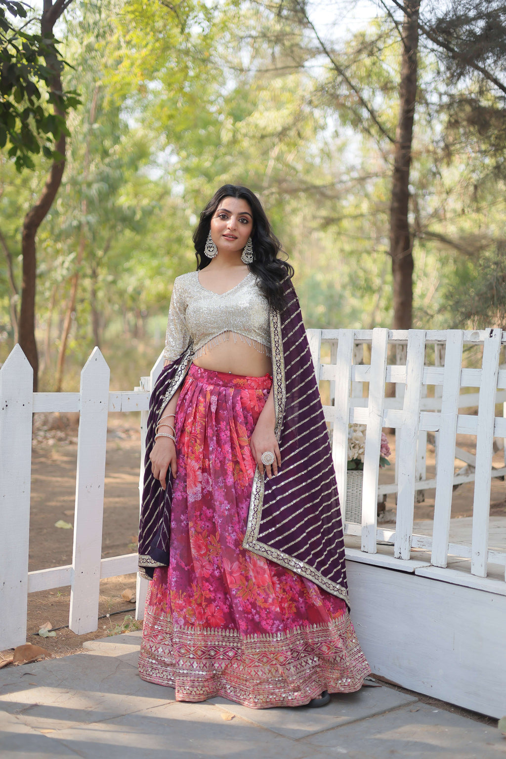Digital Printed Georgette Lehenga Choli with Sequins Embroidered Dupatta ?