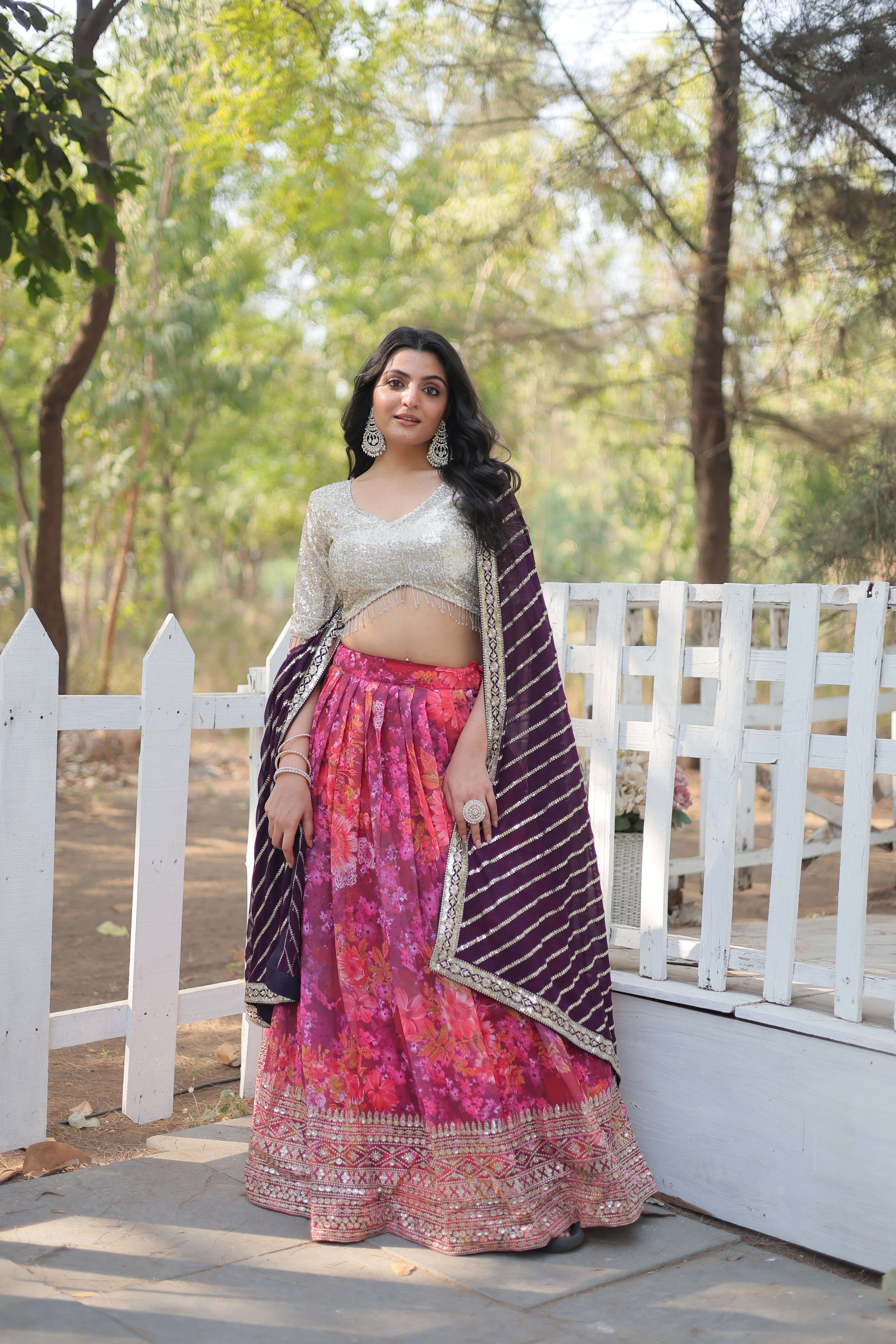 Digital Printed Georgette Lehenga Choli with Sequins Embroidered Dupatta ?