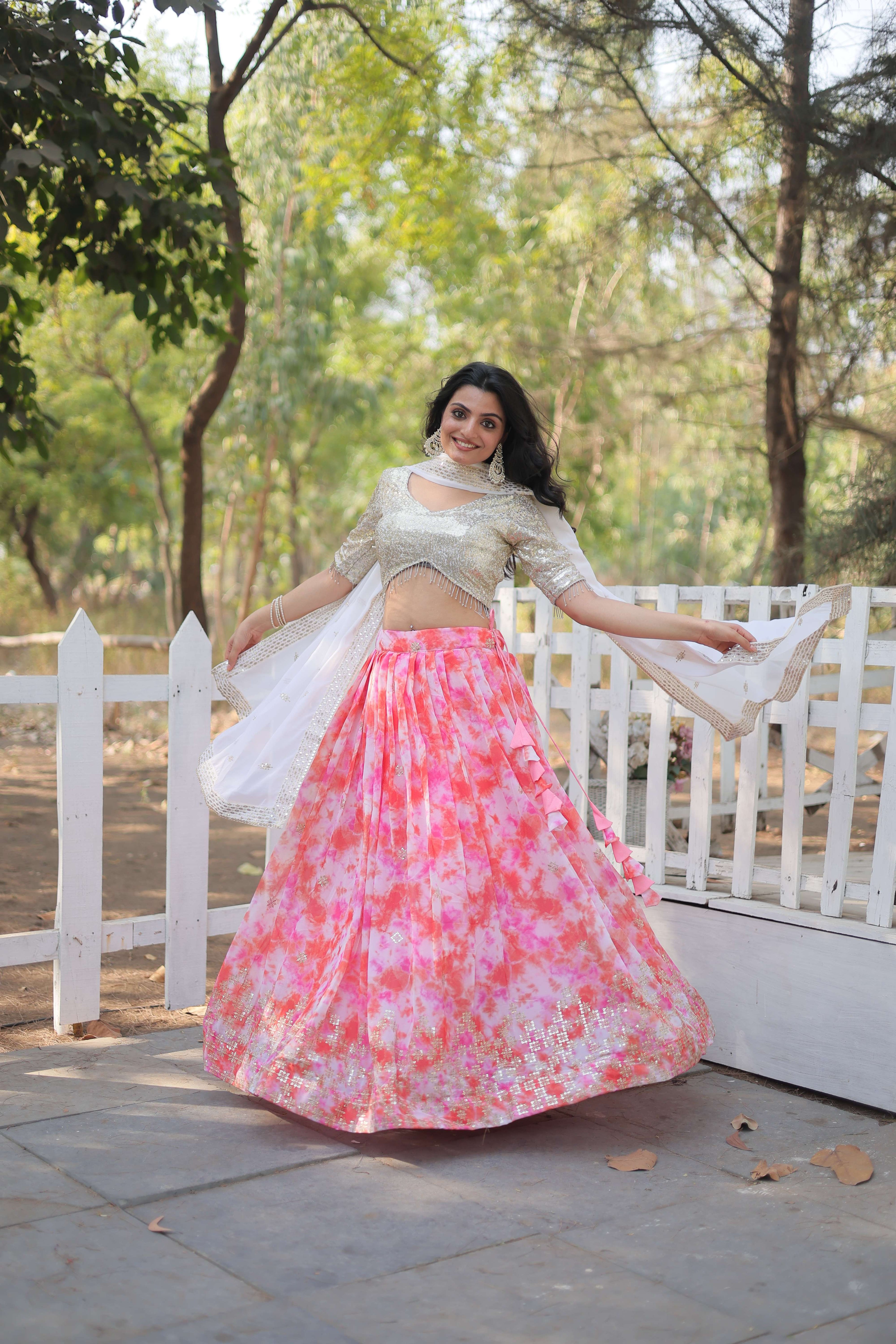 Digital Printed Georgette Lehenga Choli with Sequins Dupatta ?