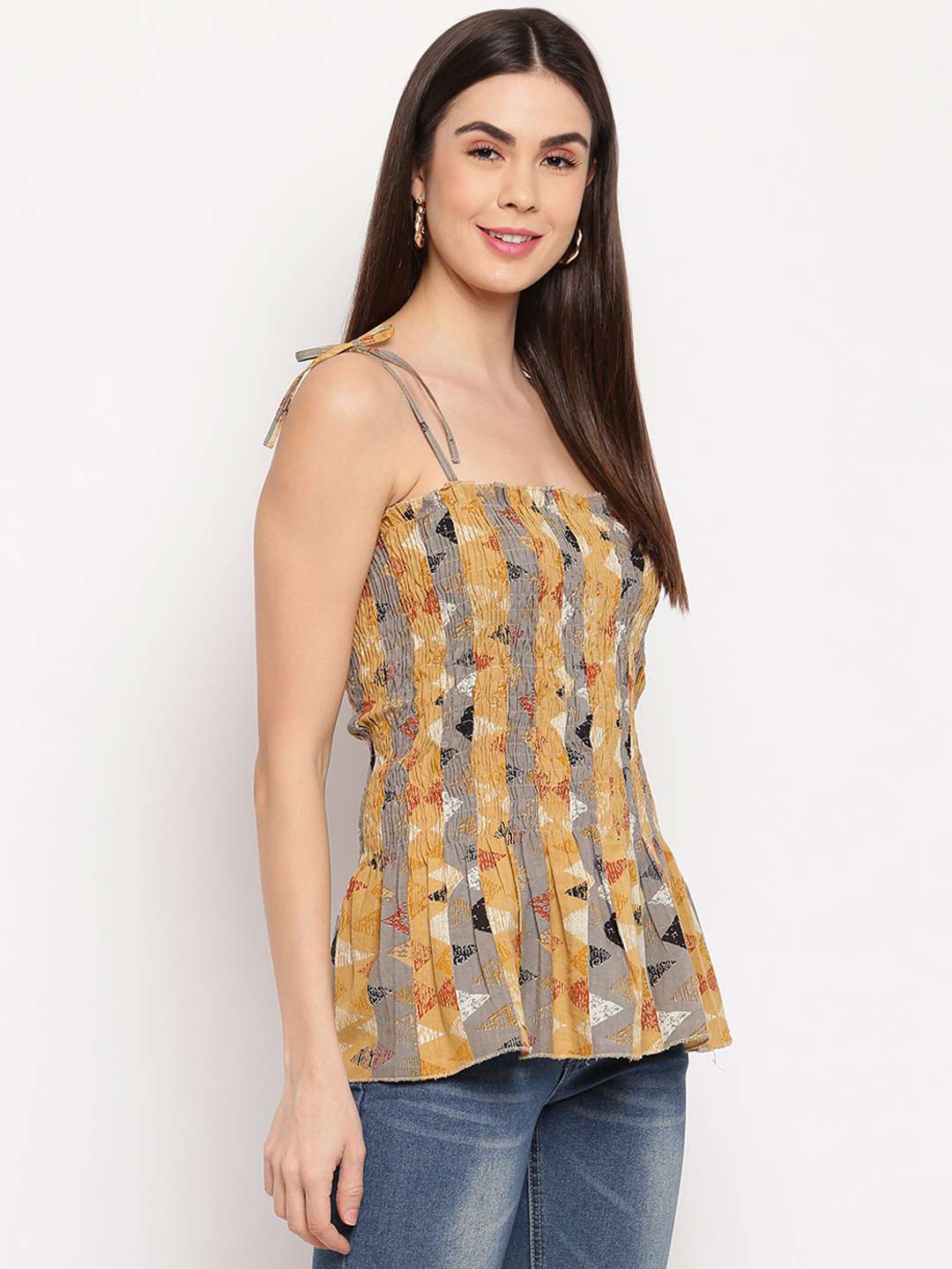 Women's Rayon Printed Casual Summer Style Tie Shoulder Straps Free Size Tank Top ( Multi21)