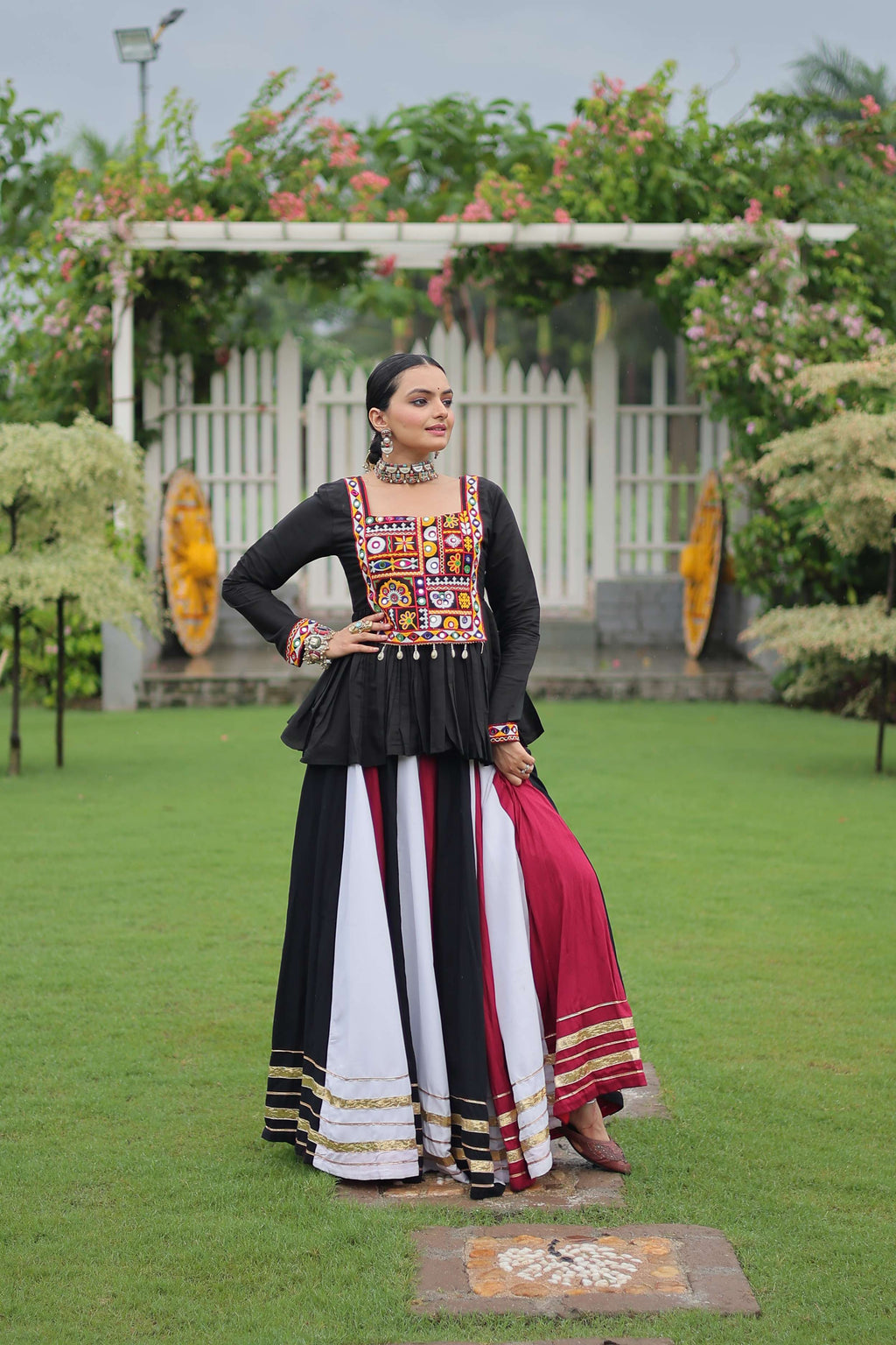 Navratri Lehenga Choli Set with Black Peplum Top