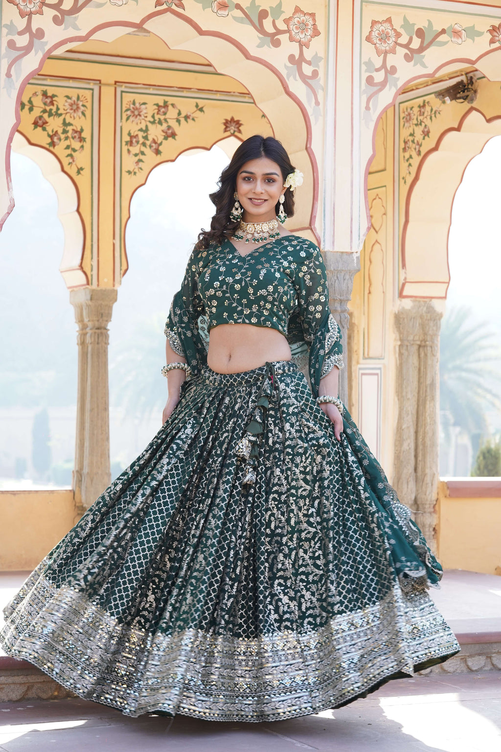 Designer Pure Viscose Jacquard Lehenga Choli with Sequins Dupatta